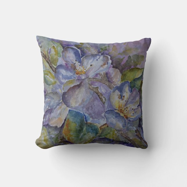 Coussin floral pourpre d'art d'aquarelle (Recto)