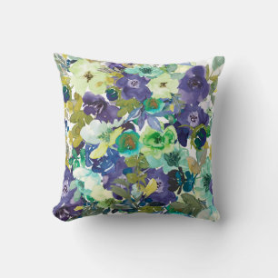 Coussin floral pourpre et aqua