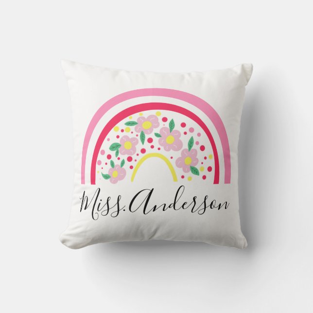 Coussin Floral rose arc-en-ciel Cadeau personnalisé enseig (Recto)
