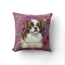 Coussin floral rose personnalisé pour Japonais Chi