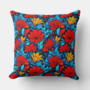 Coussin Floral Rouge jaune Fleurs Motif