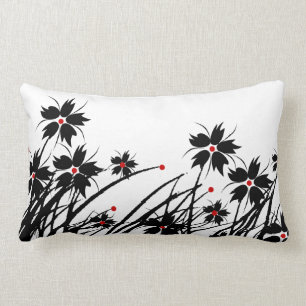 Coussin Floral Rouge Noir Blanc A