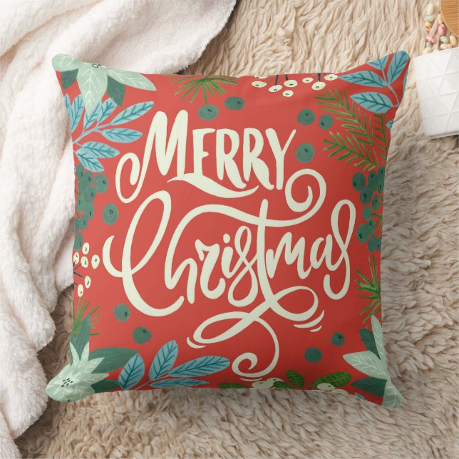 Coussin Floral rouge Notre première photo de Noël (Couverture)