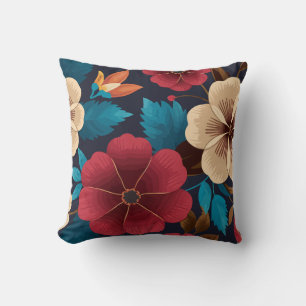 Coussin Floral rouge vibre et crème sur Arrière - plan fon
