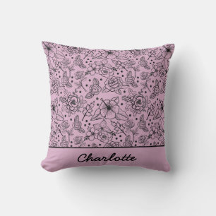 Coussin Floral sans couture motif violet nom personnalisé