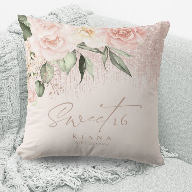 Coussin Floral Sparkles Sweet sixteen Rose Gold ID912 (Créateur téléchargé)