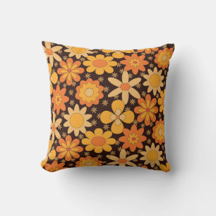 Coussin Floral Super rétro les années 70 orange jaune