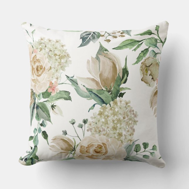 Coussin floral Vintage blanc/beige (Recto)