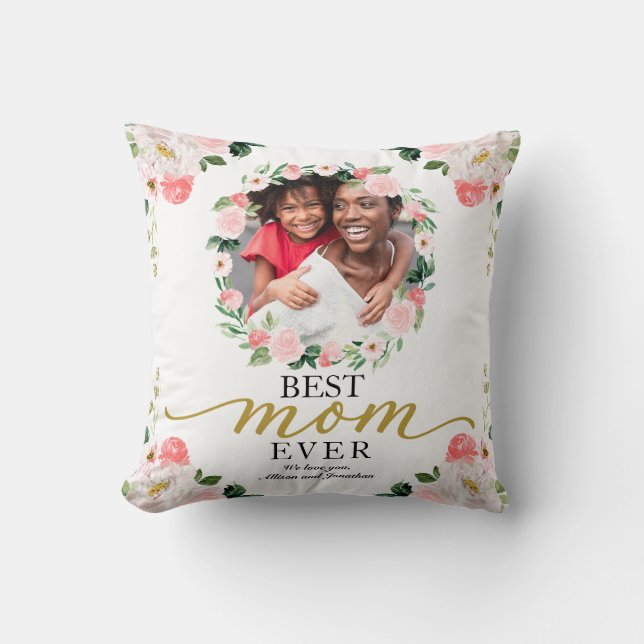 Coussin Floral Wreath Meilleure Maman Jour des mères (Recto)