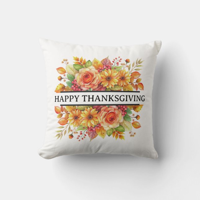 Coussin Florales d'automne avec Bon thanksgiving (Recto)