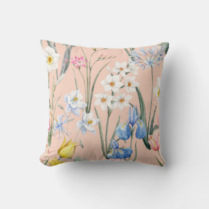 Coussin Floraux d'aquarelle de printemps, papier peint rét