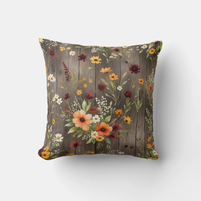 Coussin Floraux d'aquarelle rustique avec Fleur sauvage (Recto)