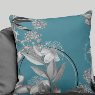 Coussin Flore Artistique Turquoise Design Jeu d'oreiller
