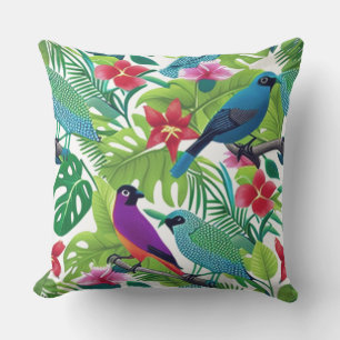 Coussin Flore colorée tropicale avec oiseaux