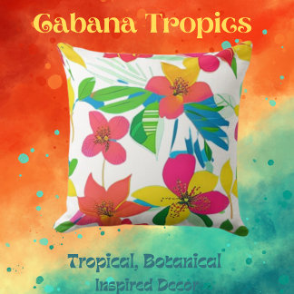 Coussin Flore colorée tropicale Rouge, Jaune, Turquoise Je