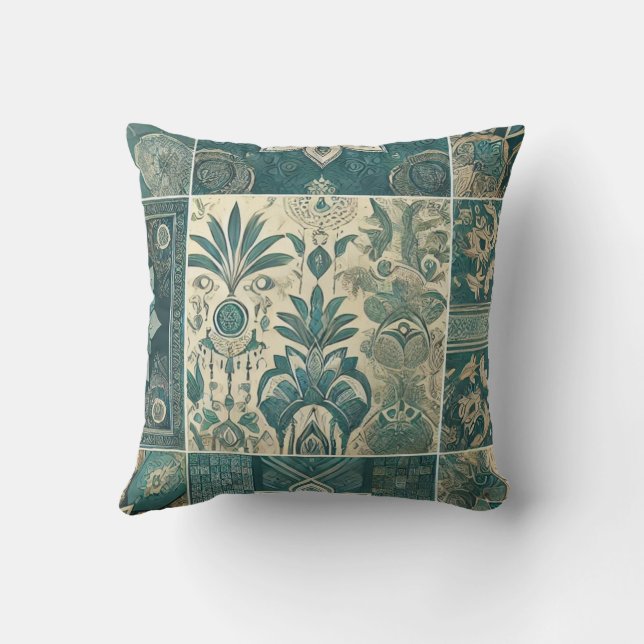 Coussin Flore complexe tendance design Turquoise (Verso)