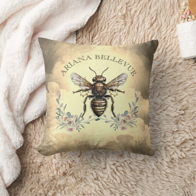 Coussin Flore d'abeille dorée personnalisée (Couverture)