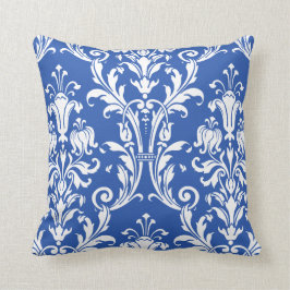 Coussin Flore de Damas bleu et blanc