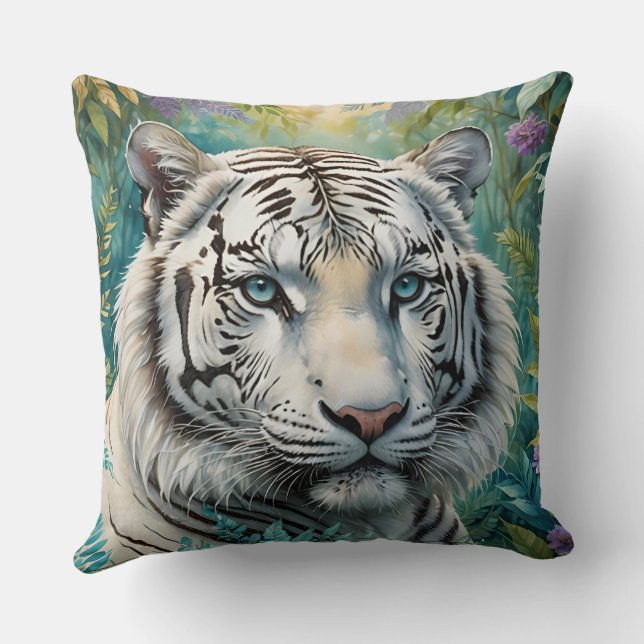 Coussin Flore de la jungle de Tigre blanc (Verso)