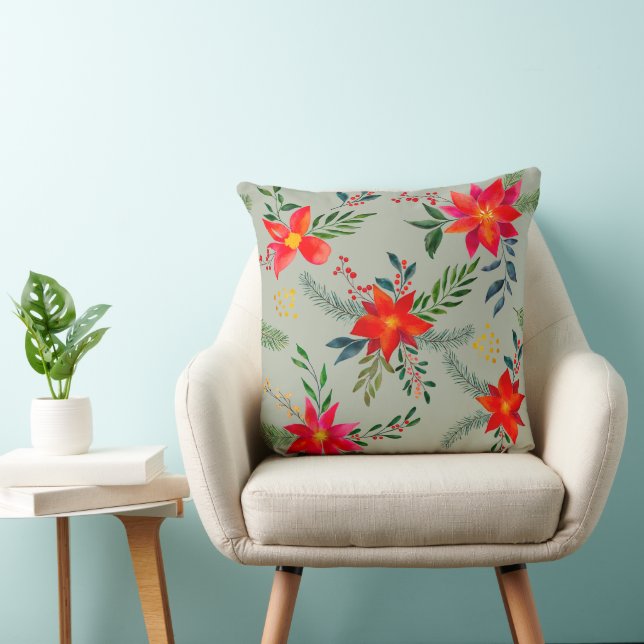 Coussin Flore de Noël Rouge Poinsettia (Chaise)