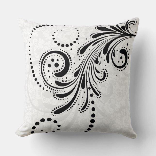 Coussin Flore Élégante Blanche Et Noire (Recto)