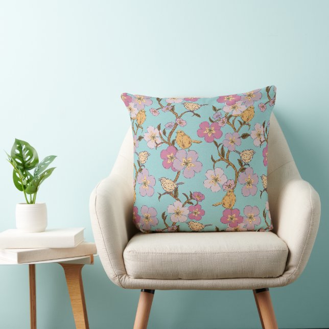 Coussin Flore et Oiseaux de traînée en Whimsical - Turquoi (Chaise)