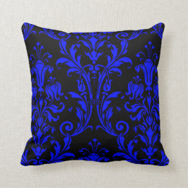 Coussin Flore noire et bleue de Damas 2