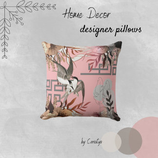 Coussin Flore, Oiseaux, Accent Arrière - plan rose