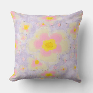 Coussin Flore printanière Lilac rose Jaune