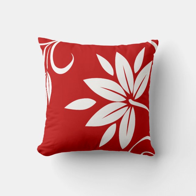 Coussin Flore rouge blanc et noire (Recto)