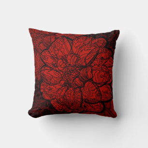 Coussin Flore rouge et noir de Dahlia