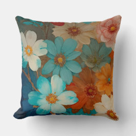 Coussin Flore rouille, rose et turquoise
