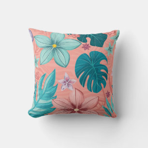 Coussin Flore tropicale Bliss avec Feuilles Pastel & Fleur