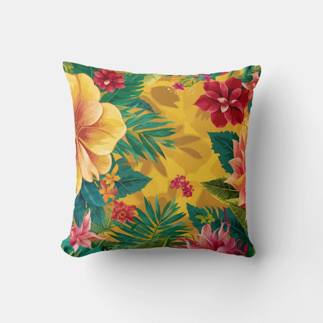 Coussin Flore tropicale, fleurs rayonnantes et feuillage l (Recto)
