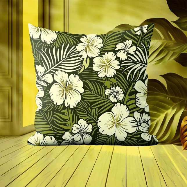 Coussin Flore tropicale jaune et verte (Créateur téléchargé)