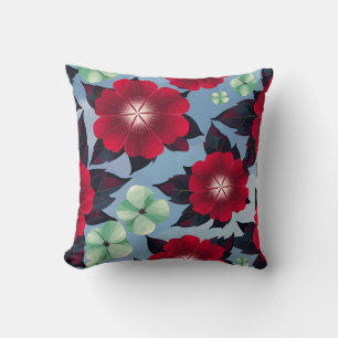 Coussin Flore verte rouge et menthe sur arrière - plan ble
