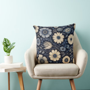 Coussin Flores bleues et blanches   Élégance aquarelle