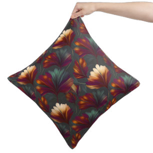 Coussin Flores d'automne en Feuille d'orange brûlé et de r