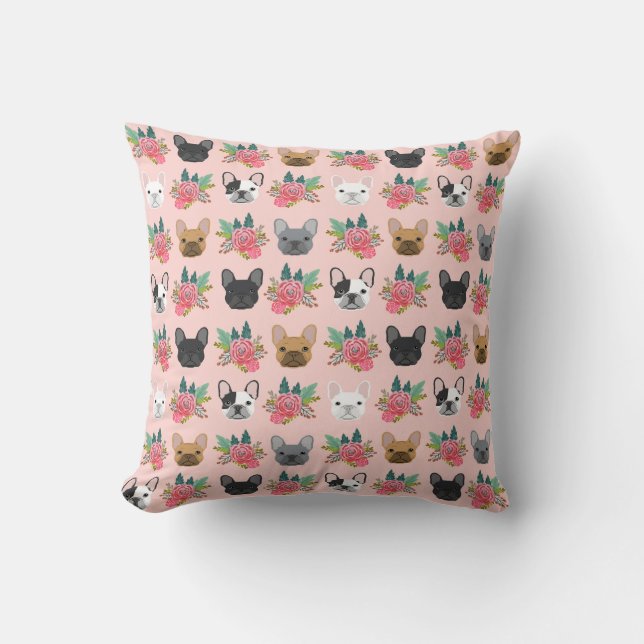 Coussin Flores roses de Bulldog en France (Recto)