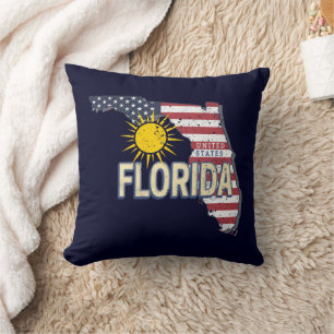 Coussin Floride États-Unis Carte Retro Vintage USA