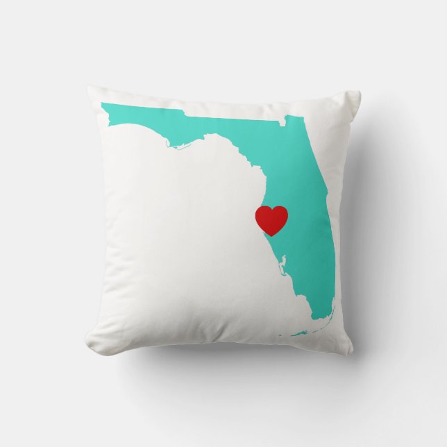 Coussin Floride Turquoise avec Coeur Rouge (Recto)