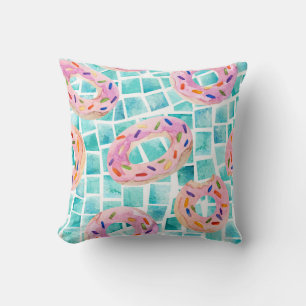 Coussin Flottes de la piscine d'été aquarelle mosaïque