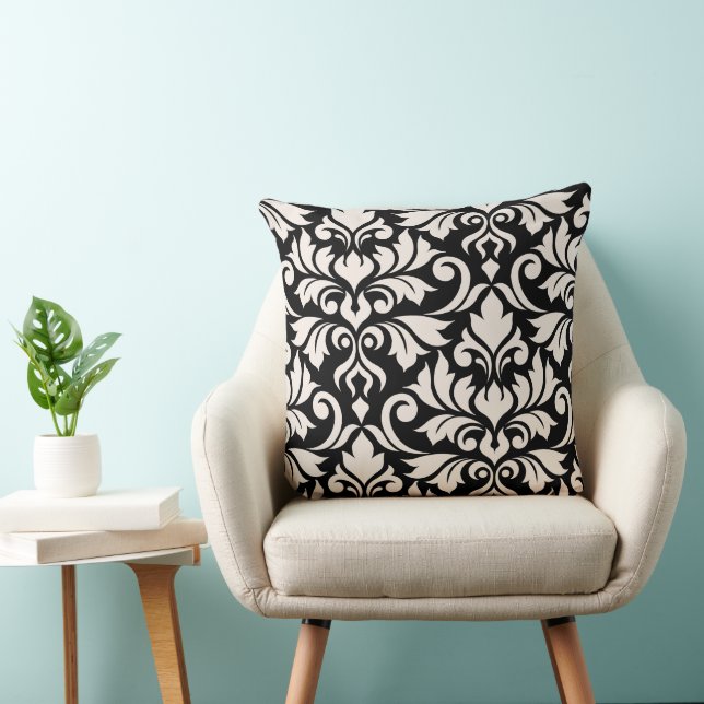Coussin Flourissant Damask Art I Cream sur Black (Chaise)