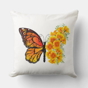 Coussin Flower Butterfly with Yellow California Poppy