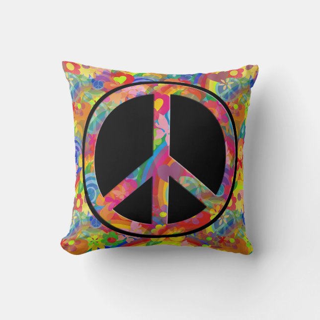 Coussin Flower Power arc-en-ciel paix + votre arrière - pl (Recto)