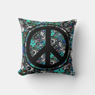 Coussin Flower Power signe de paix II + votre backgr. & id