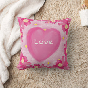 Coussin flowers,pink natural, throw pillow