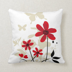 Coussin Flowes et papillons rouges mignons