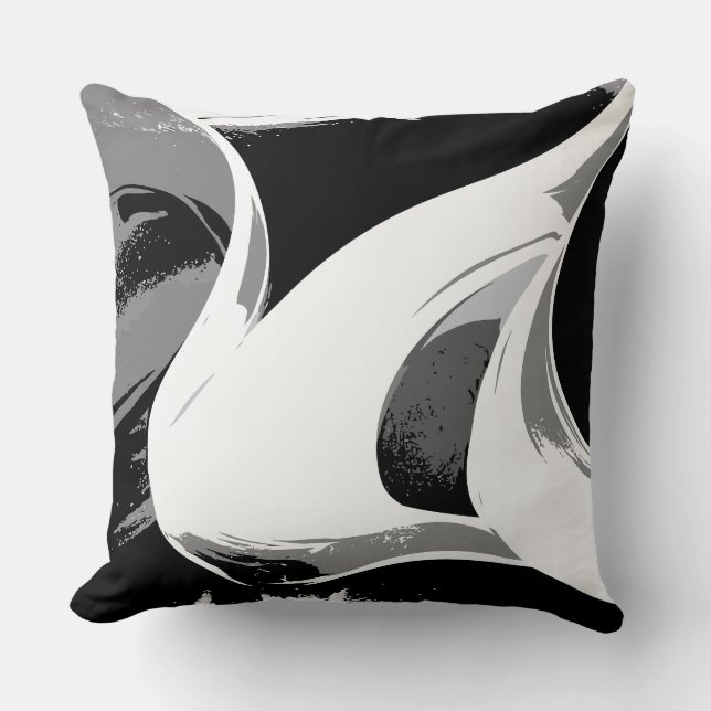 Coussin Flowing Curves in Black, White, and Gray (Recto)