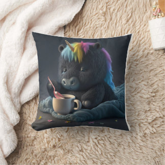 Coussin Fluffy black Unicorn pillow